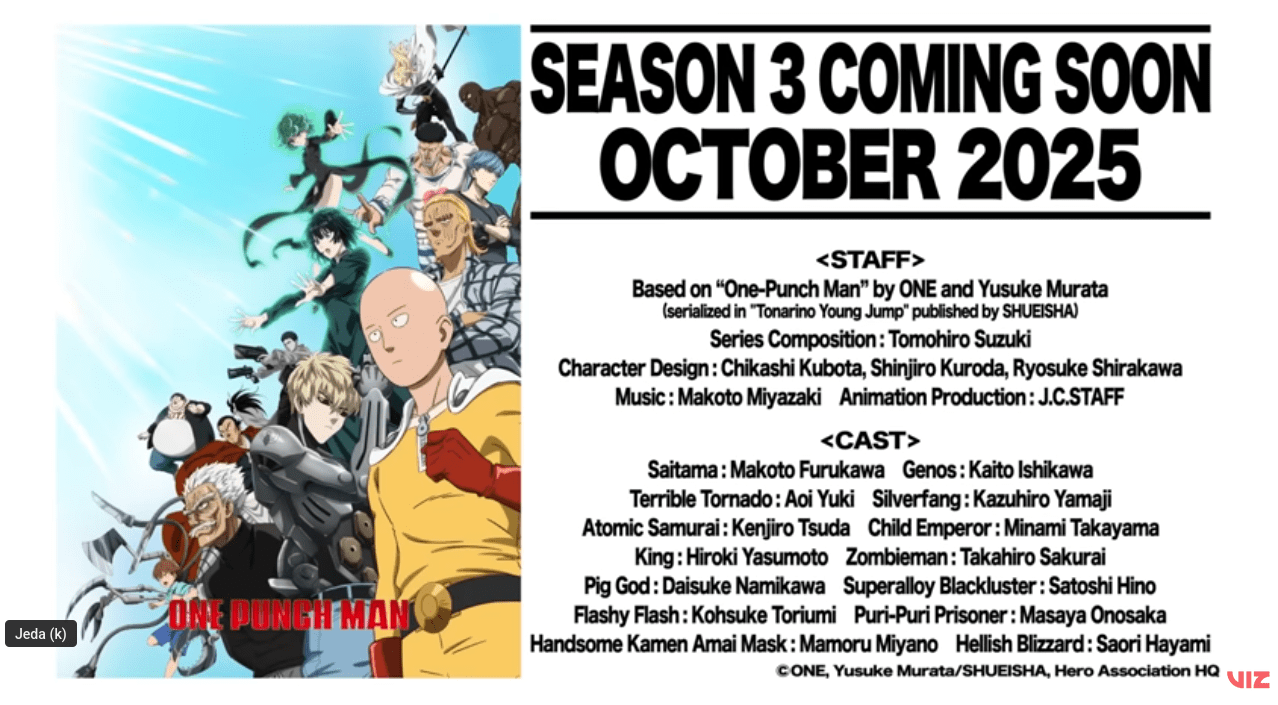 Viz Akuisisi One Punch Man Musim ke-3 3